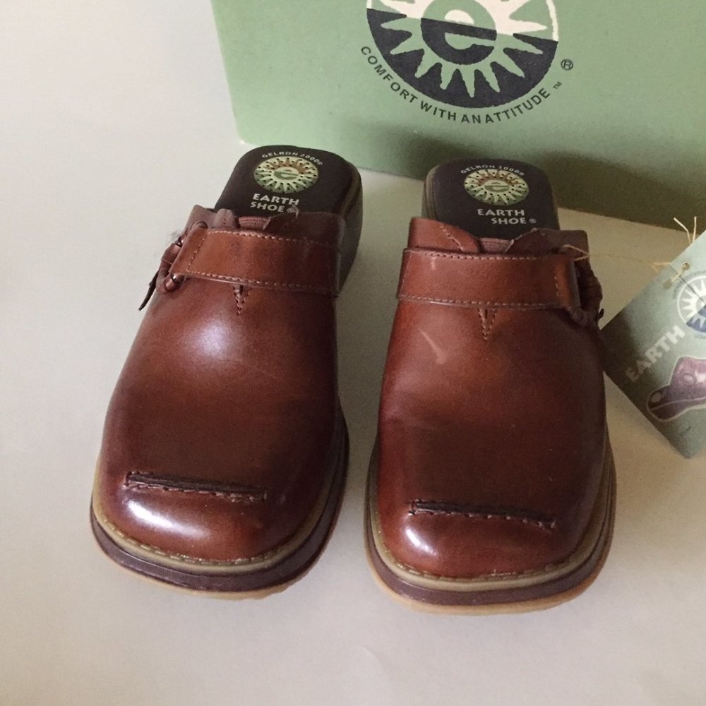 Earth Shoe Womens Brown Leather Clog / Mules Tyler Gelron 2000 Sz 6 NIB